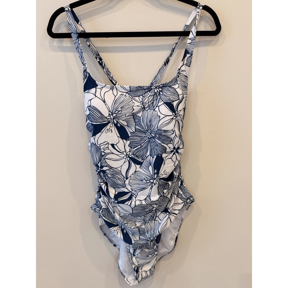 Stella Parker Swimsuit L Dress Blue Floral One Piece NWT $108